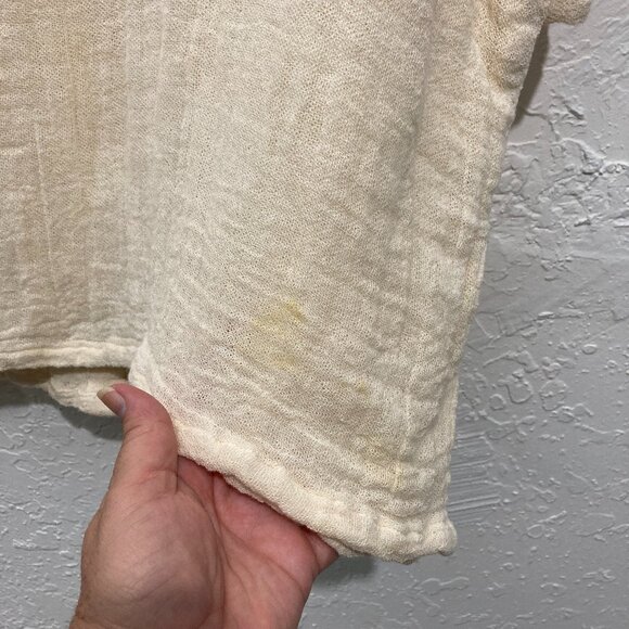 Jen’s Pirate Booty Gauze Button Up Shirt Top Short sleeve Minimalist Beige M/L - Picture 11 of 13